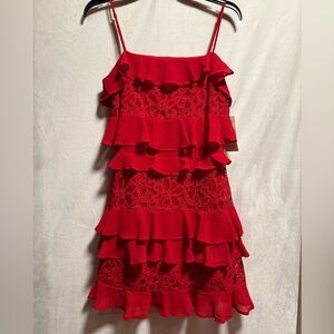 Elegant Red Lace Ruffle Dress